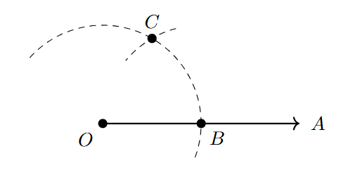 Drawing arc from B intersecting the first arc